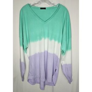 Spirit Jersey Green Purple Colorblock Lightweight V-Neck Top Size Medium NWOT